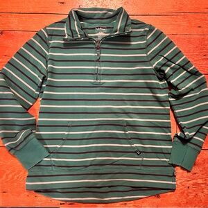 L.L. Bean Green and White Striped Pullover